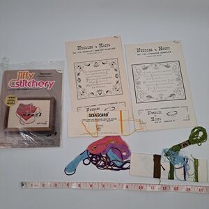 Lot 4 VTG Kits Jiffy Stitchery Needles Hoop Red Blue Baby Sneakers Sealed